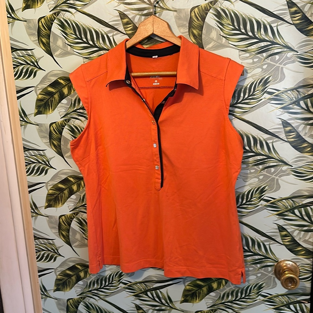 - KK22 orange collared golf tank top tail Large L